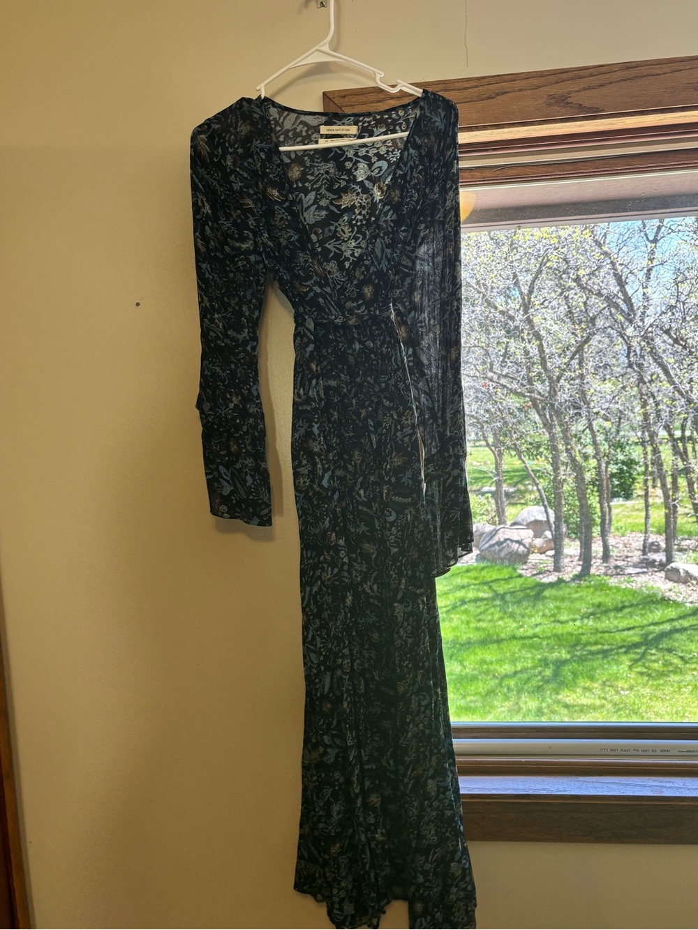 Urban Outfitters Black Dress with Blue Floral Print Maxi Wrap